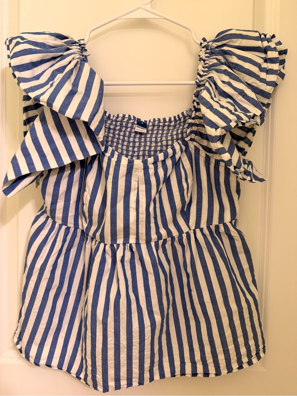 Old Navy Blue and White Smocked Off-Shoulder Top